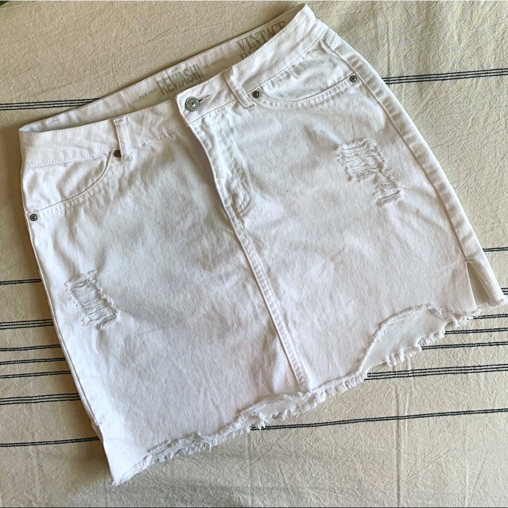 High Waisted White Jean Skirt